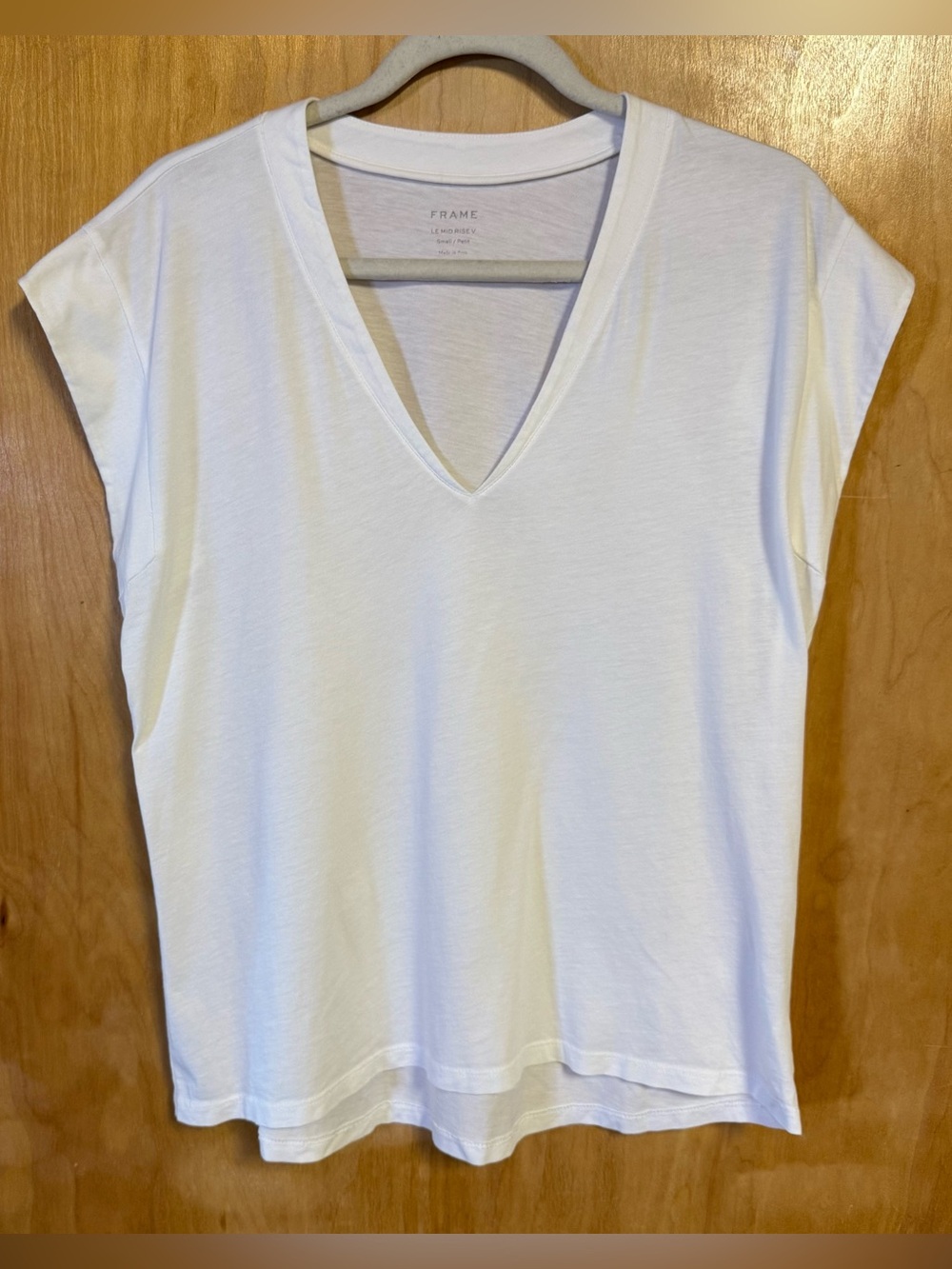 Frame Denim Le Mid Rise V White Relaxed V-Neck Cap Sleeve Tee Pima Cotton Small